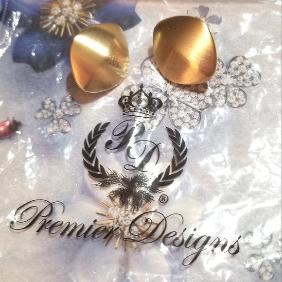 NEW Premier Designs Classic Brushed Gold Clip on Earrings - Picture 3 of 6